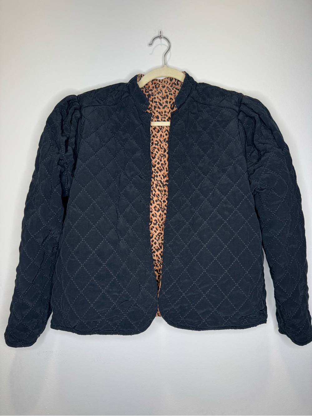 NWT💫SOMETHING NAVY Black/Leopard Reversible Quilted Jacket Sz Medium